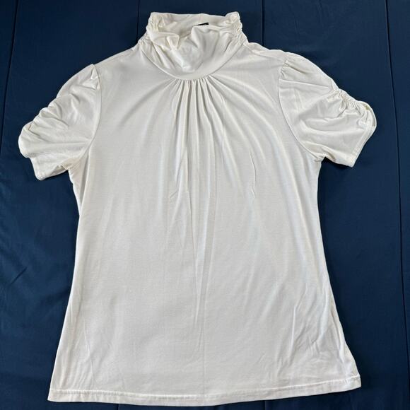 new directions Tops - New Directions Petite White Mock Neck Puff Sleeve Top PM